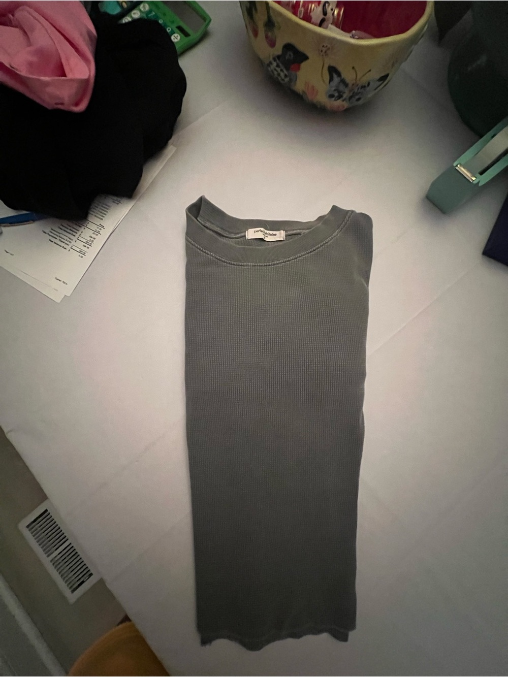 perfectwhitetee Cropped Waffle Crewneck in Gray - Picture 6 of 8